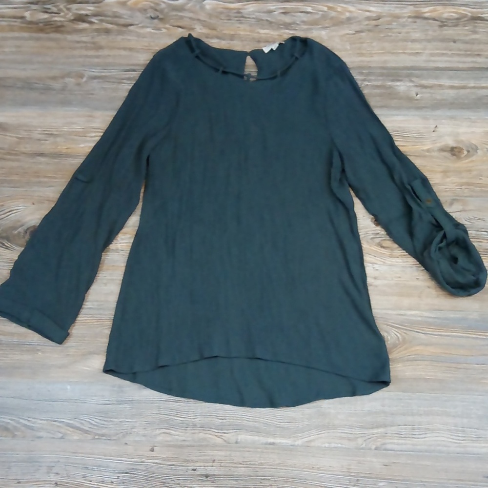 Umgee Flowy Blouse Cut Out Neckline Top